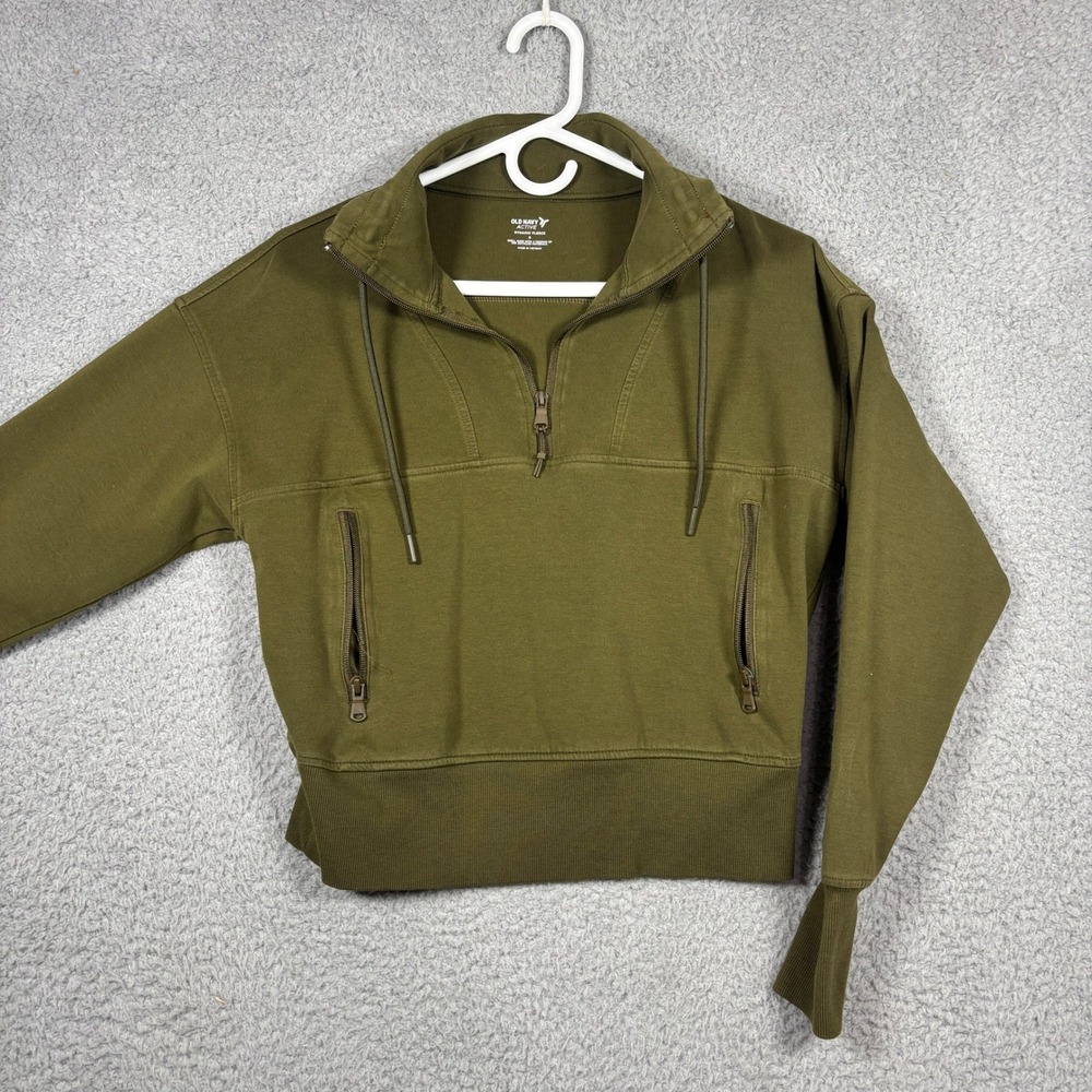 Old Navy Pullover Women S Olive Green Dynamic Fleece Quarter Zip Thumbhole Crop